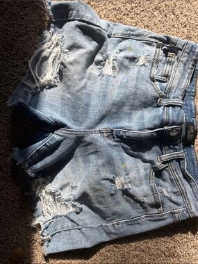 Judy Blue Light Blue Distressed Denim Shorts with Paint Speckles